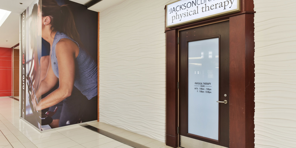front door of suite with sign that reads the Jackson Clinic Physical Therapy
